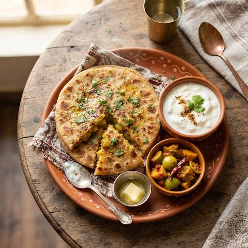 Stuffed paratha with curd